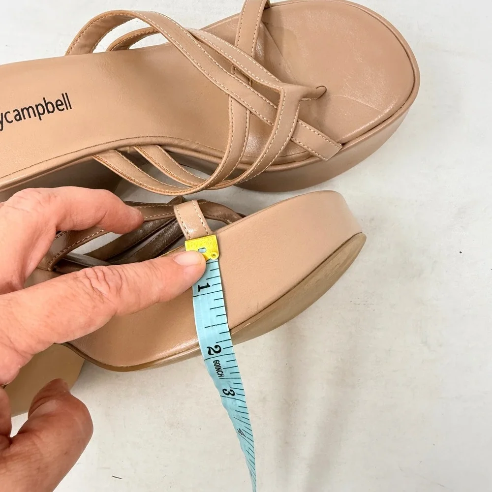Jeffrey Campbell Platform Wedge Sandals Tan Size 7 Y2K Strappy Chunky Thong